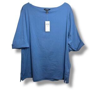Lauren Ralph Lauren Women’s blue oversized t-shirt with cuffed sleeves size 3x
